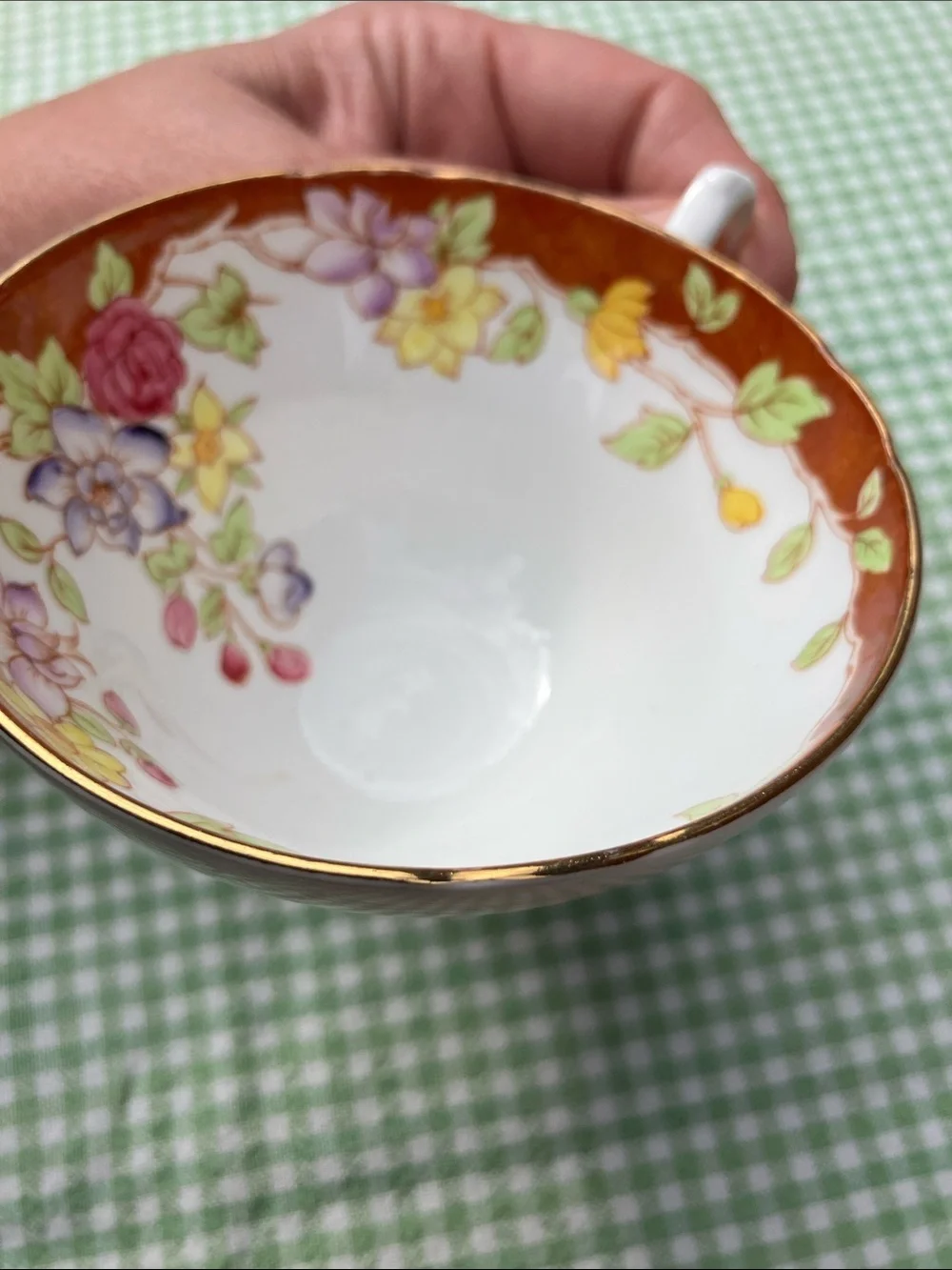 Stanley bone china tea cup made in England gold trim floral